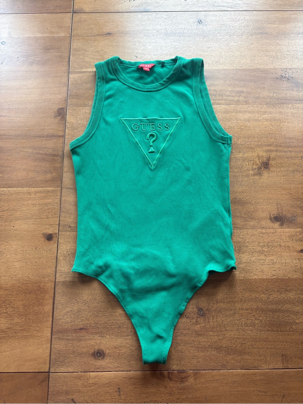 GUESS Los Angeles Green Ribbed Logo Bodysuit Tank Top Women’s Size L Y2K